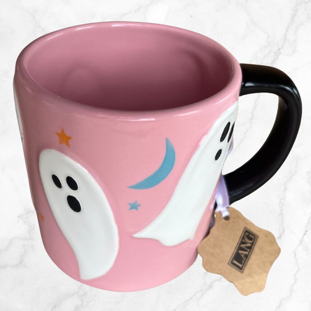 NWT: Lang by Design Group - Pink, Ceramic, Halloween, Ghost Mug